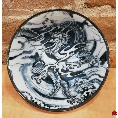 Cuenco de cerámica dragón negro mediano