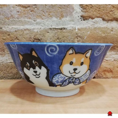 Cuenco de cerámica perros shiba azul grande