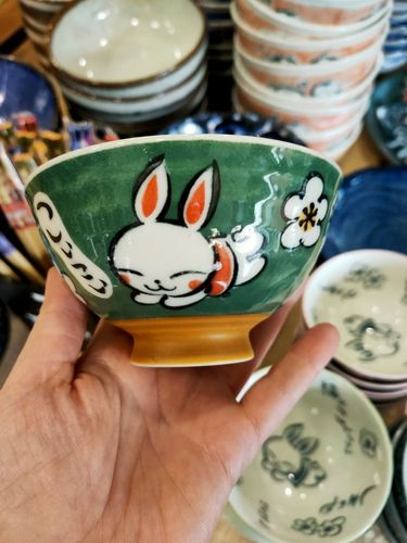 Cuenco de cerámica conejo verde